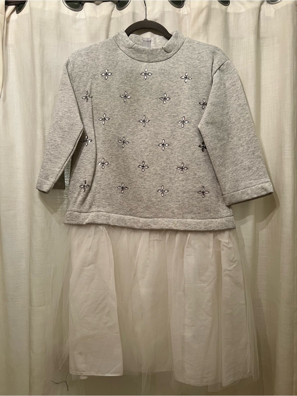 NWT Crewcuts Girls' Grey Sweatshirt Dress with White Tulle Skirt